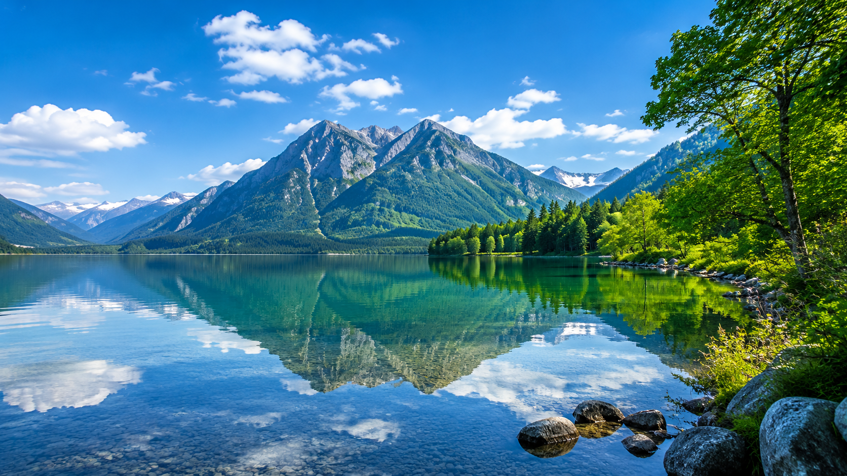 山と湖の風景